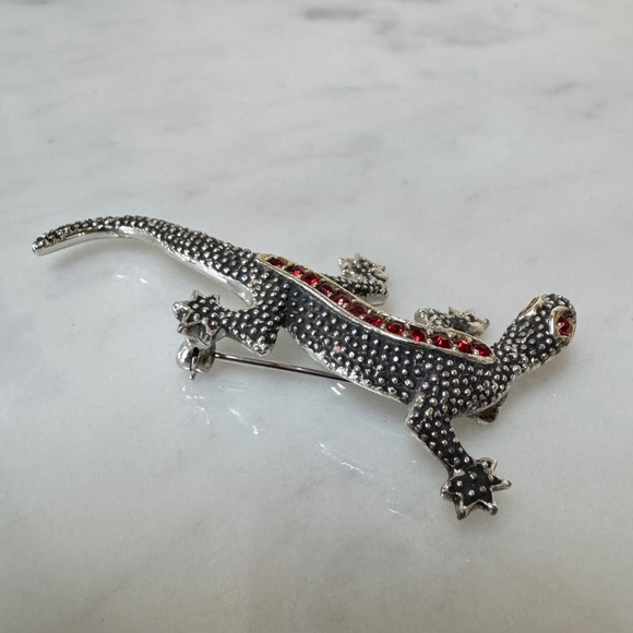 Vintage Emmons Salamander Lizard Brooch Pin Red Rhinestone Silver-Tone Metal - Picture 8 of 12